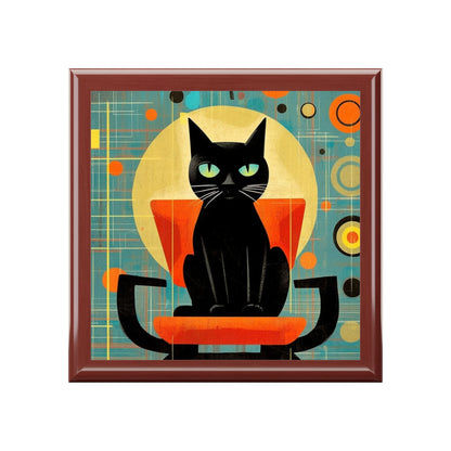 Abstract Cat Expressions: Modern Art-Inspired Midcentury Modern Jewelry Box with Timeless Atomic Age Design