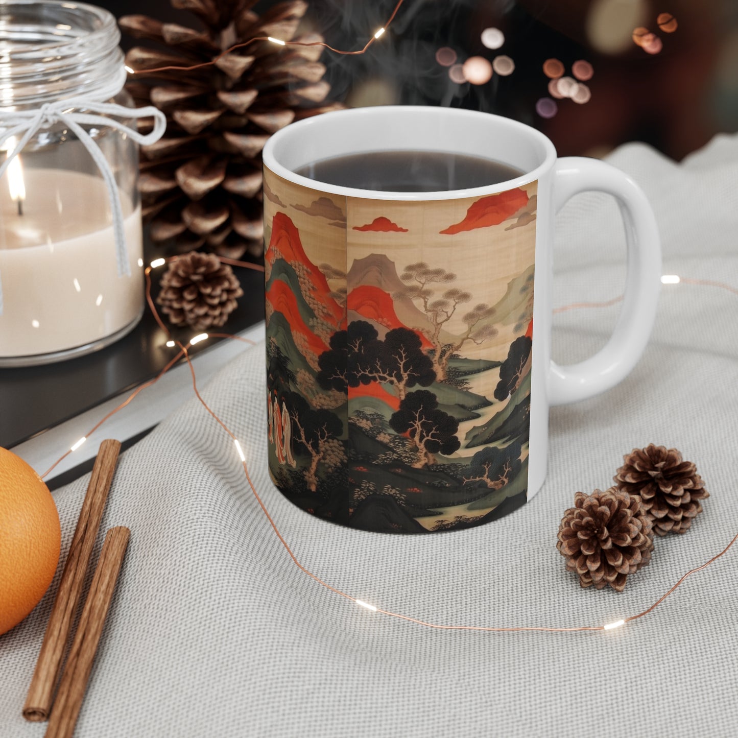 Ceramic Mug: Custom Japanese Tapestry - Infuse Your Coffee Break with Unique Artistic Expression