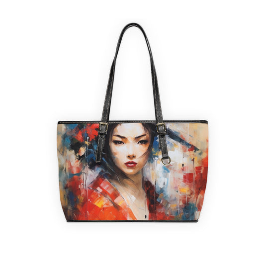 Abstract Geisha Art PU Leather Shoulder Bag: Captivating Brushstrokes in a Japanese Aesthetic