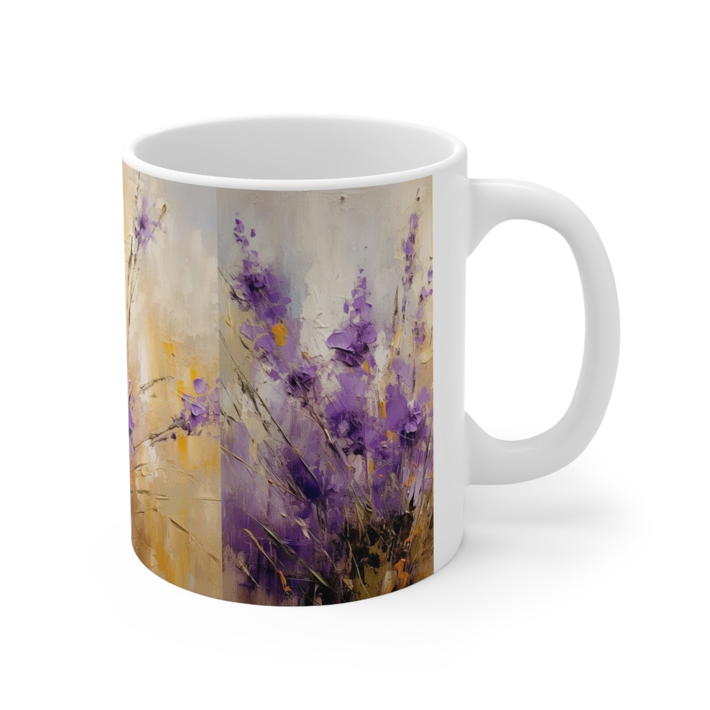 Expressive Lavender Drawing on Ceramic Mug: A Symphony of Colors and Petals