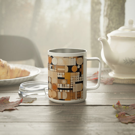Earthy Elegance: Insulated Coffee Mug with Geometric Harmony