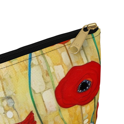 Floral Symphony: Accessory Pouch showcasing Gustav Klimt's Poppies in Art Nouveau