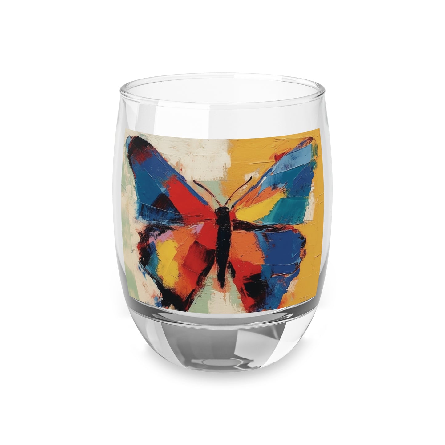 Painting with a Twist: Abstract Butterfly Whiskey Glass