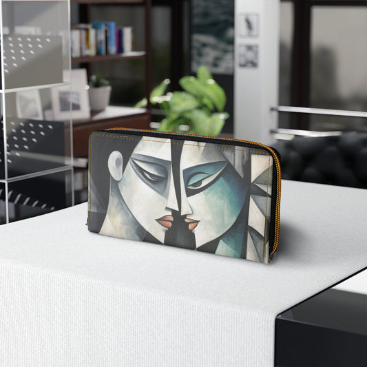 Zipper Wallet with Cubist Art: Finesse and Abstract Flair