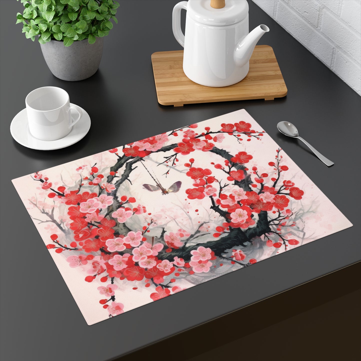 Cherry Blossom Delight: Placemat Adorned with Intricate Flower Drawings and Artistry
