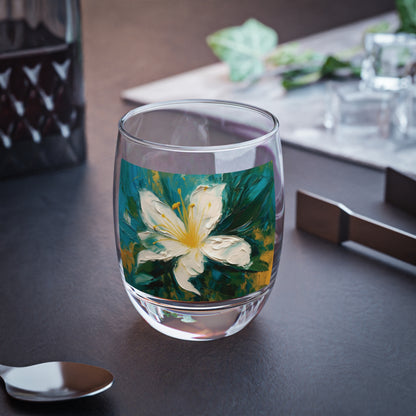 Floral Symphony: Whiskey Glass featuring an Abstract Oil Painting of Jasmine