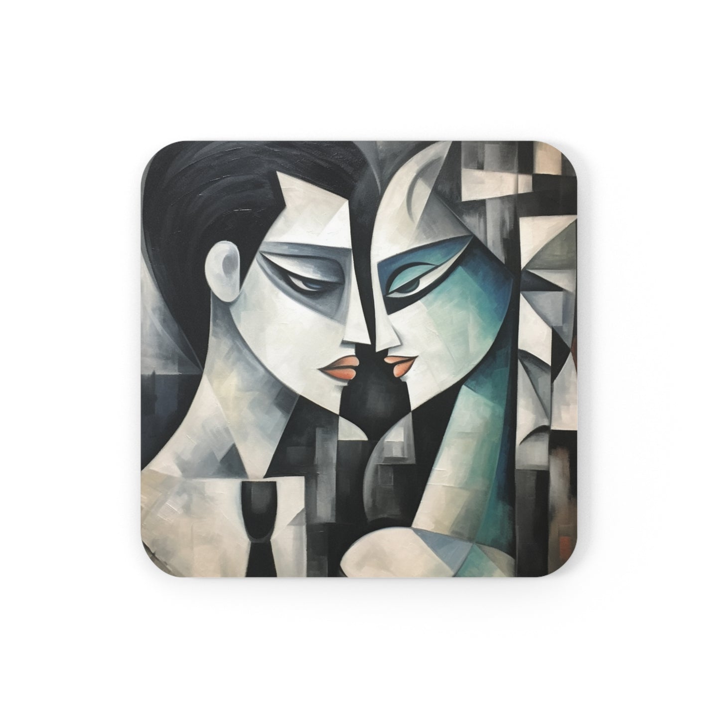 Corkwood Coaster Set with Cubist Art: Artistic Finesse and Abstract Flair