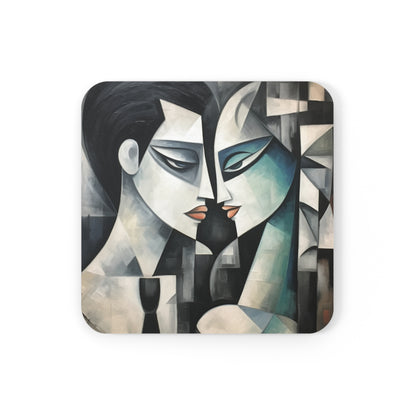 Corkwood Coaster Set with Cubist Art: Artistic Finesse and Abstract Flair