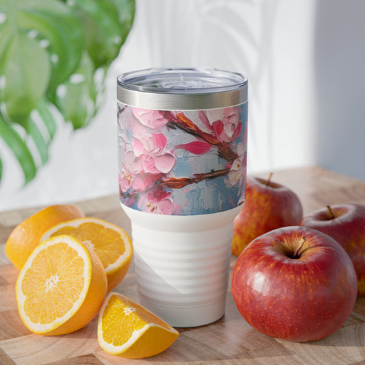 Artistic Elegance: Abstract Oil Painting Cherry Blossom Ringneck Tumbler