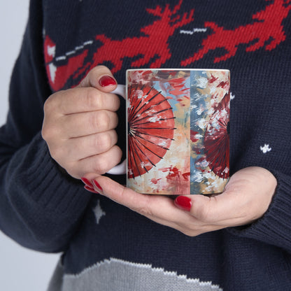 Abstract Japanese Umbrella Painting Ceramic Mug: Unleashing Artistic Beauty