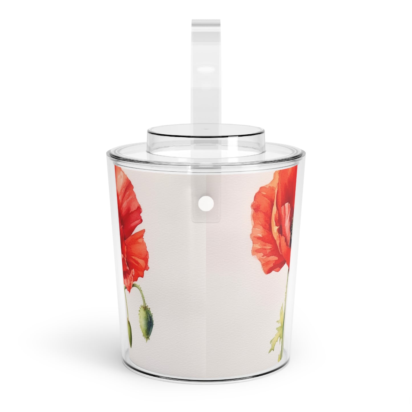 Vibrant Watercolor Poppy Ice Bucket with Tongs: Beauty of Nature