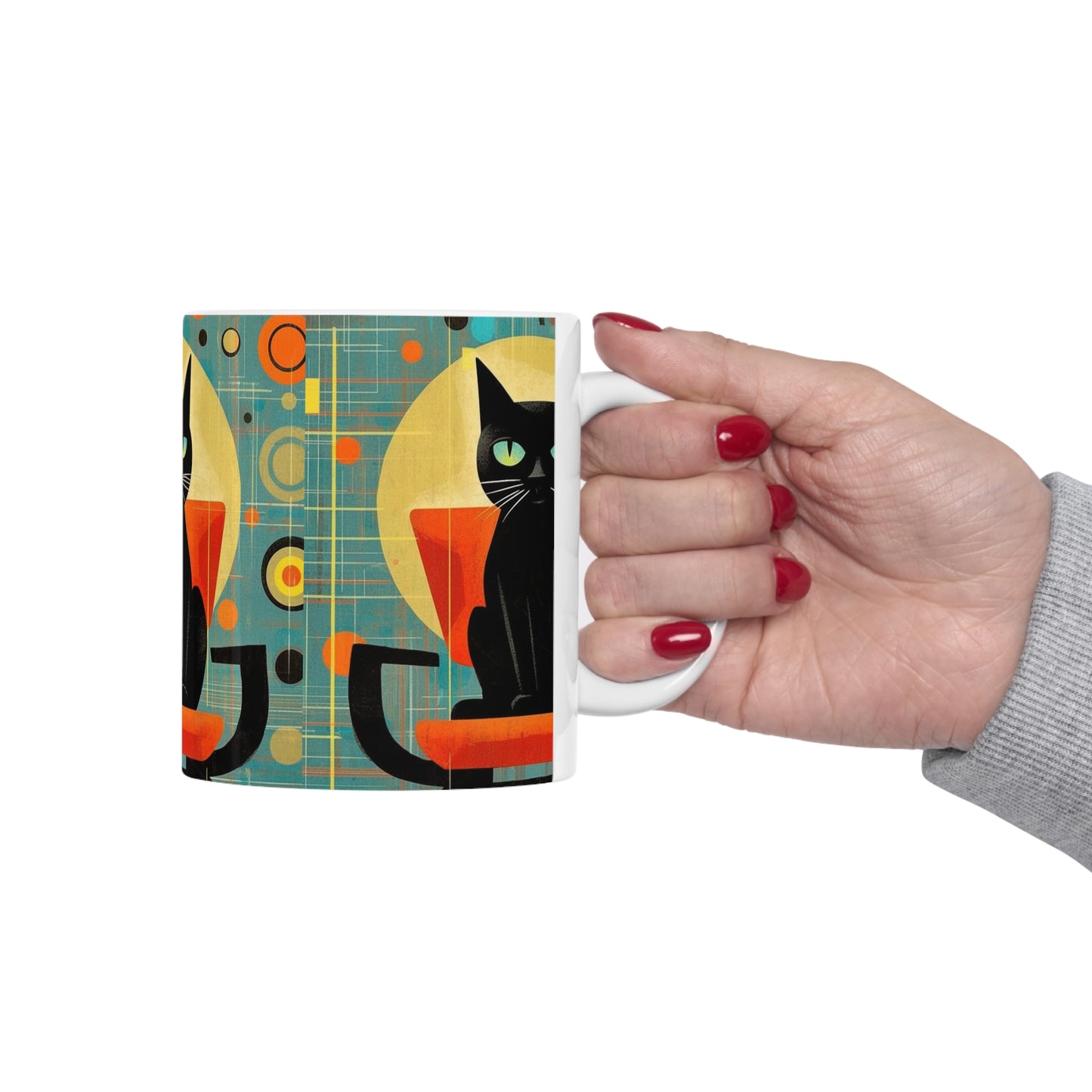 Midcentury Elegance: Retro Cat Mug for Modern Design Enthusiasts