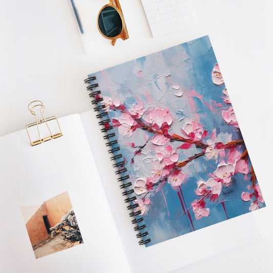 Spiral Notebook with Abstract Cherry Blossom Drawing