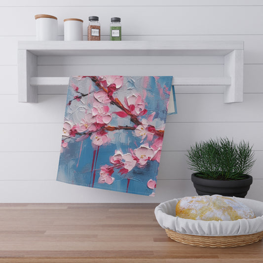 Kitchen Towel with Abstract Cherry Blossom Drawing: Embrace the Serenity