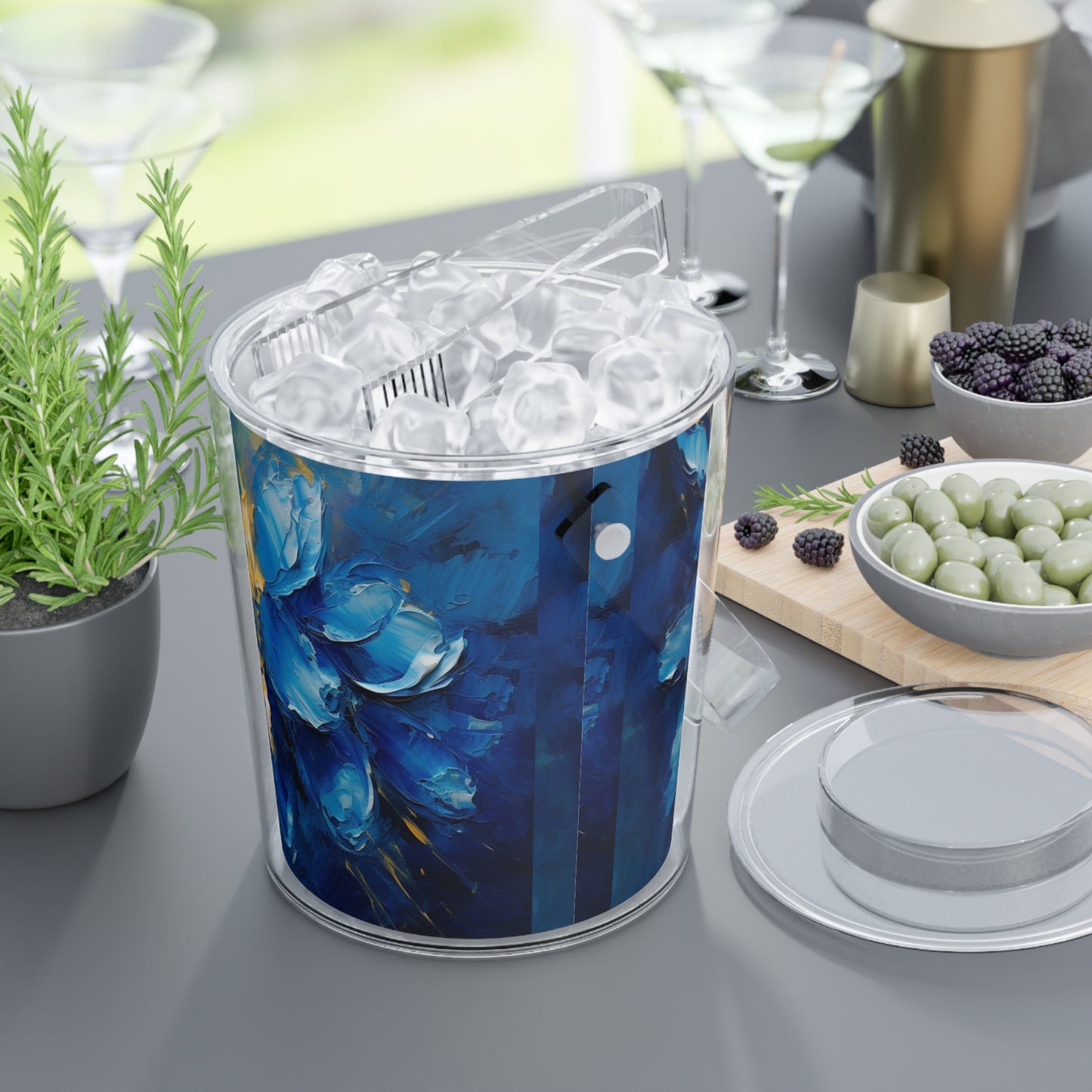 Abstract Wallpaper Ice Bucket with Tongs: Immersive Floral Beauty with Blue Orchid Motif