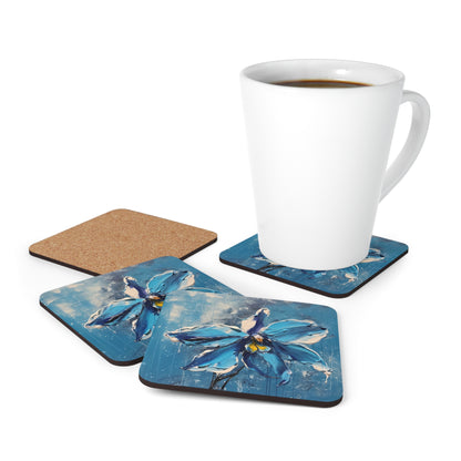 Abstract Backgrounds Corkwood Coaster Set: Blue Orchid Bliss in Artistic Abstraction