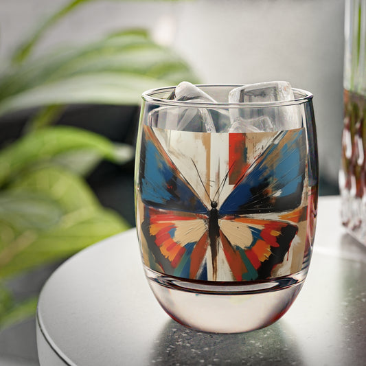 Abstract Butterfly Paradise: Whiskey Glass for Nature and Art Lovers