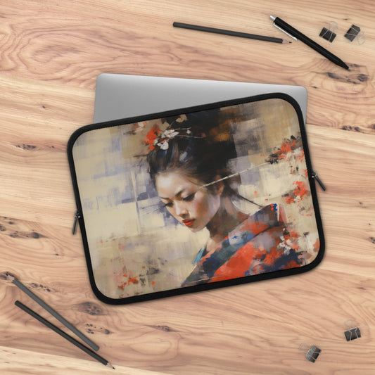 Japanese-Inspired Abstract Oil Painting Laptop Sleeve: Celebrating Geisha Beauty