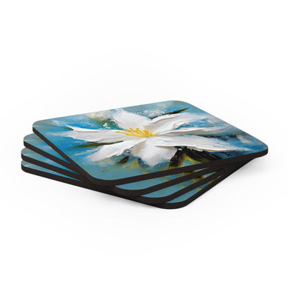 Ethereal Elegance: Corkwood Coaster Set featuring an Abstract Oil Painting of Jasmine