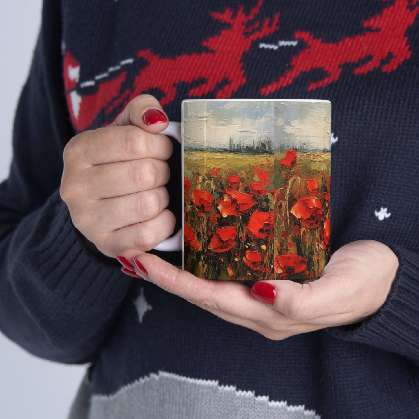 Abstract Poppy Fields: Ceramic Mug for Artistic Inspiration