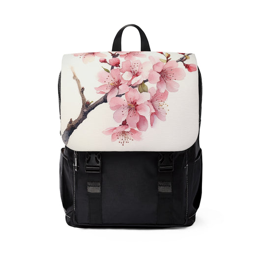 Watercolor Cherry Blossom Unisex Casual Shoulder Backpack