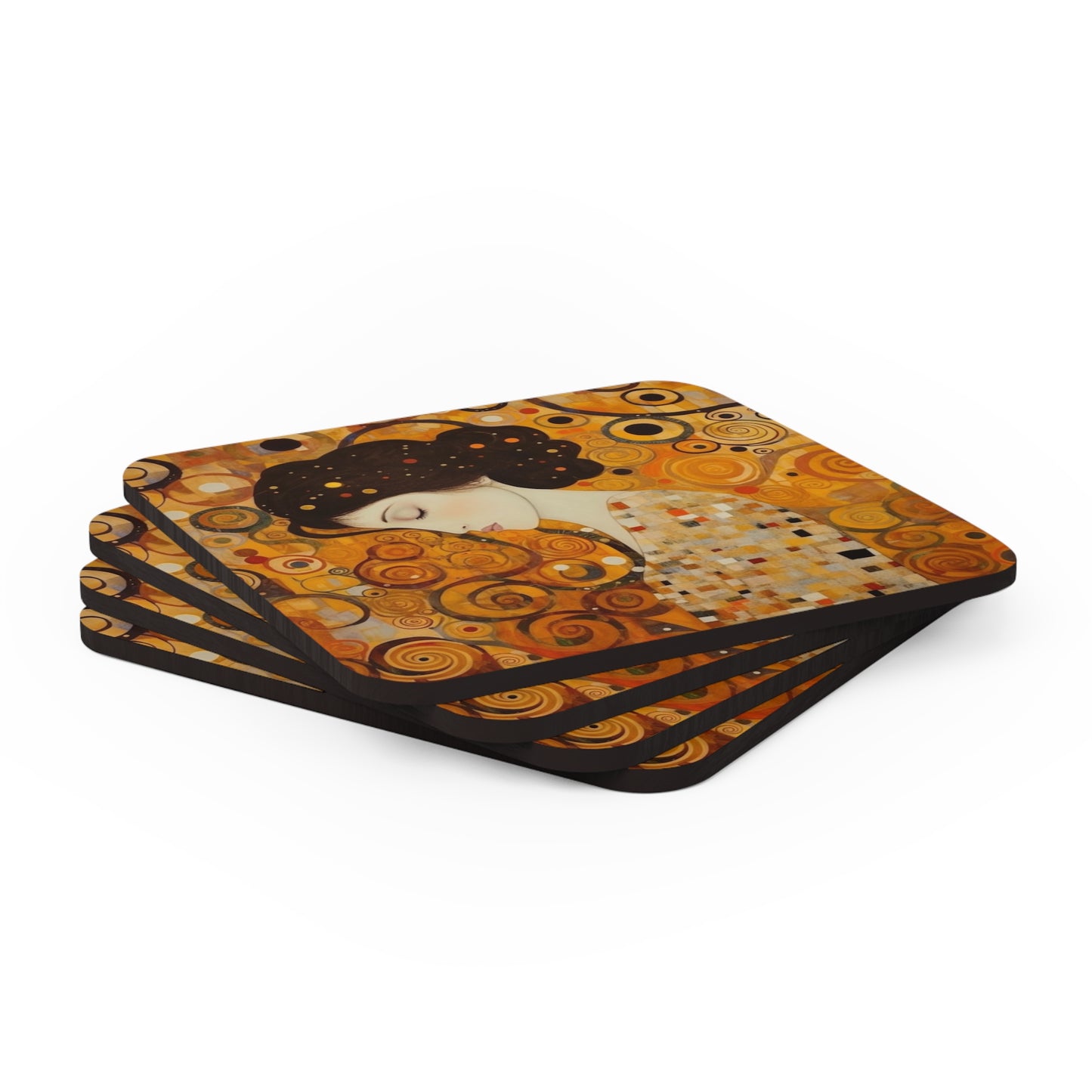 Gustav Klimt Inspired Corkwood Coaster Set: A Tribute to the Iconic Art of the Vienna Secession