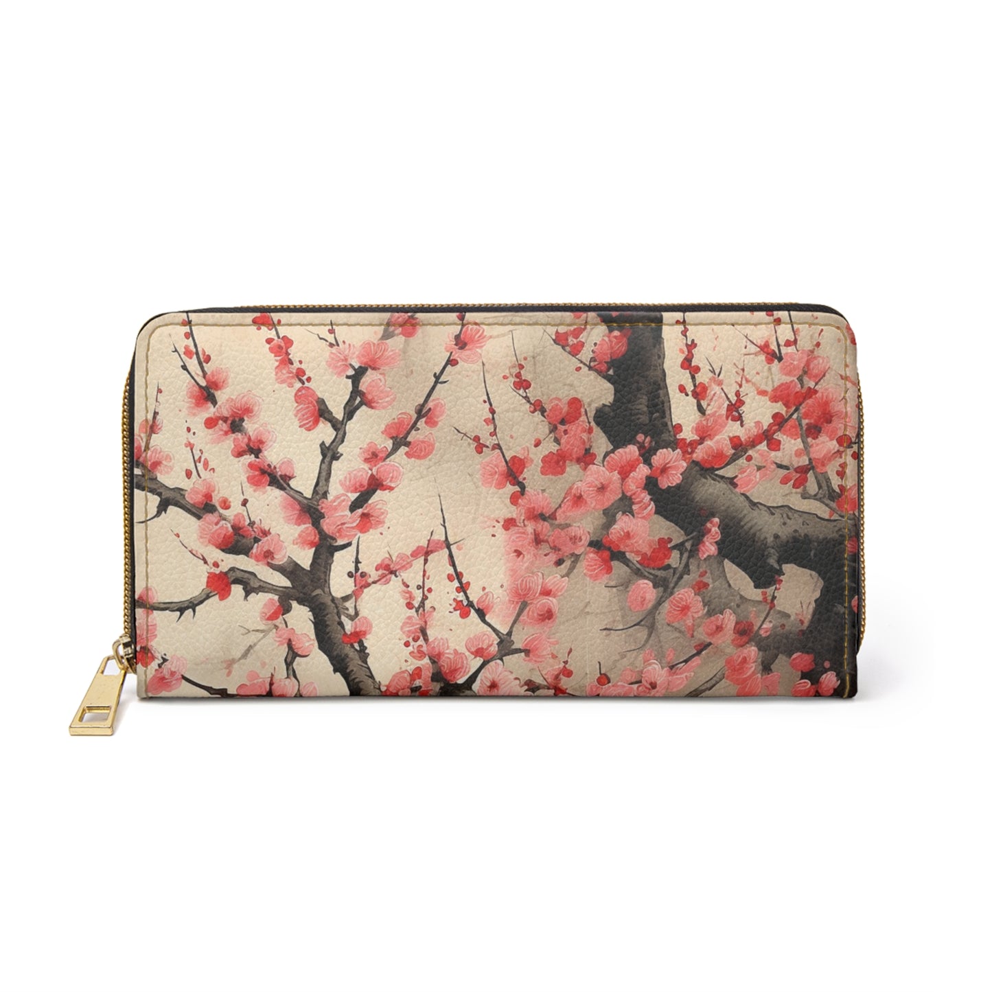 Radiant Blossom Revival: Zipper Wallet Showcasing Vibrant Cherry Blossom Art and Drawings