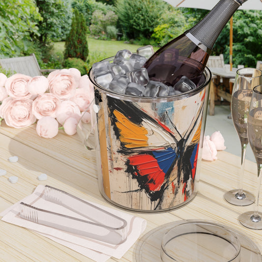 Abstract Bauhaus Design: Ice Bucket with Tongs with Butterfly-Inspired Brush Strokes