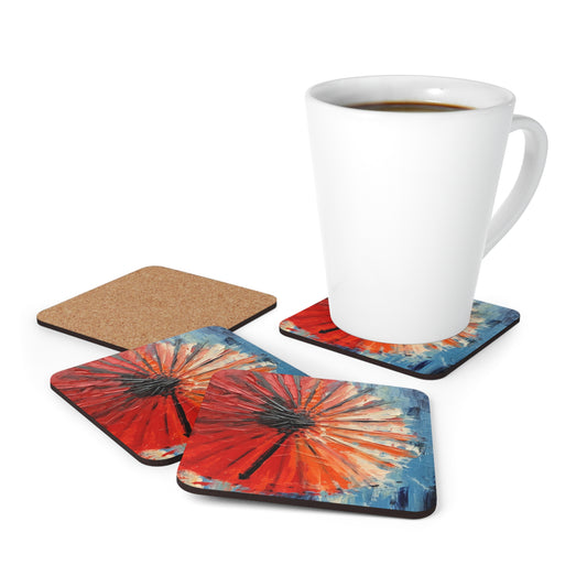 Umbrella Painting Corkwood Coaster Set: Channel Your Inner Artist with Abstract Oil Paint