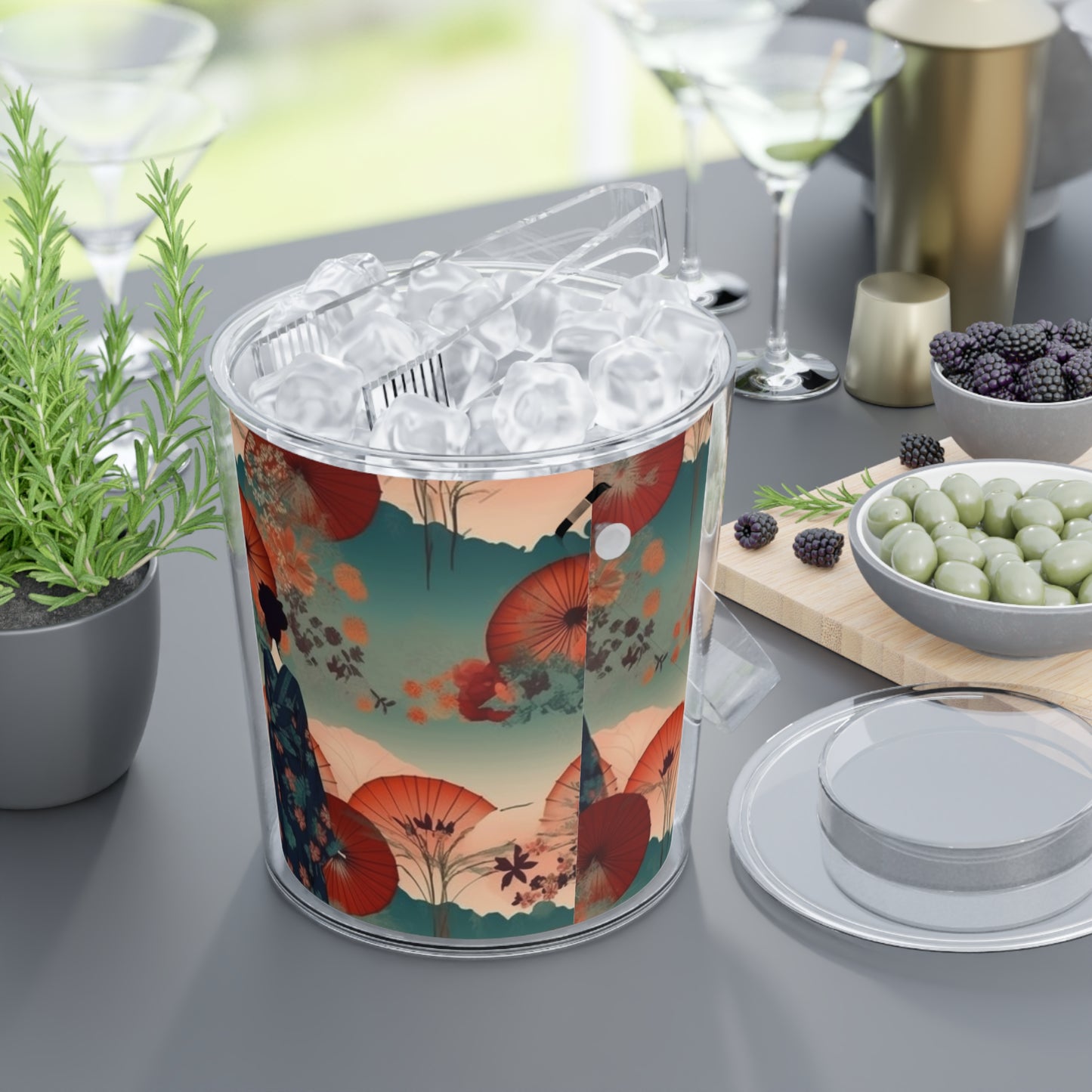 Fashionable Kimono-Inspired Ice Bucket with Tongs: Unleash Your Style