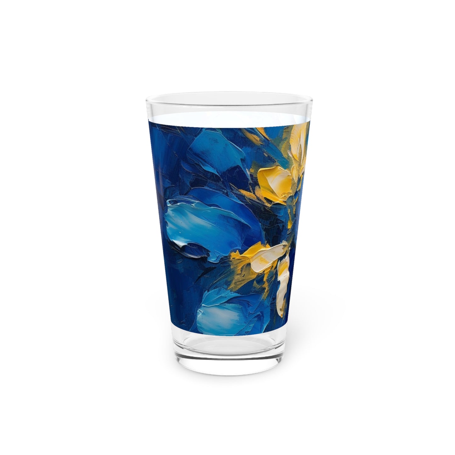 Abstract Wallpaper Pint Glass: Immersive Floral Beauty with Blue Orchid Motif