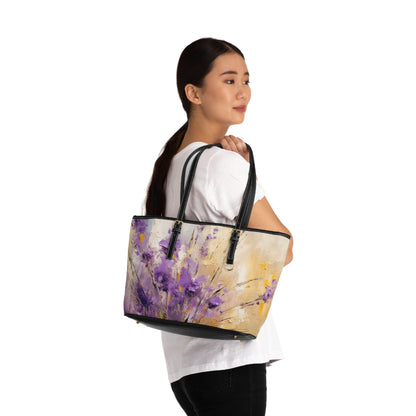 Expressive Lavender Drawing on PU Leather Shoulder Bag: A Symphony of Colors and Petals