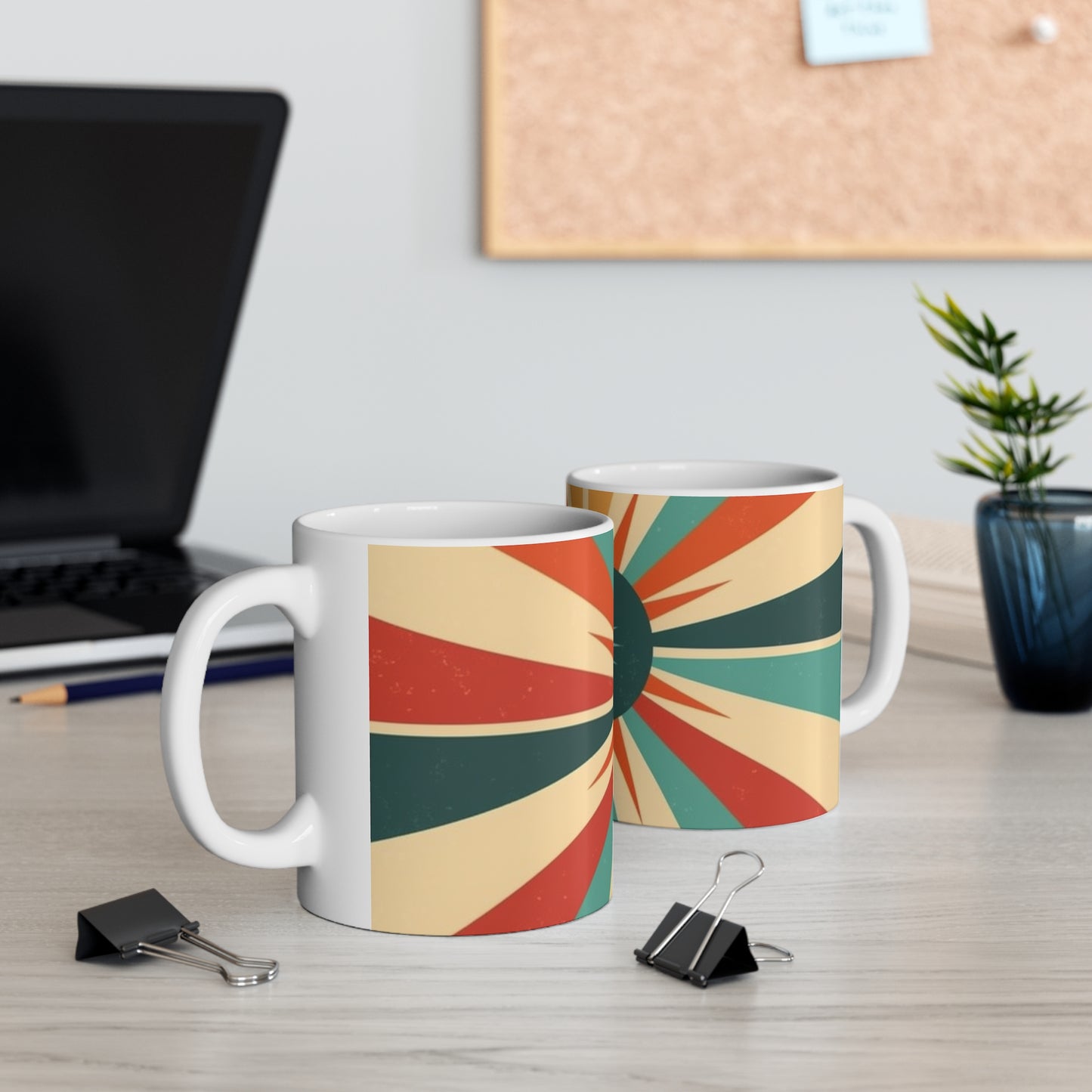 Vintage Revival: 1950s Fashion Mug with Midcentury Modern Flair and Starburst Candy Colored Patterns