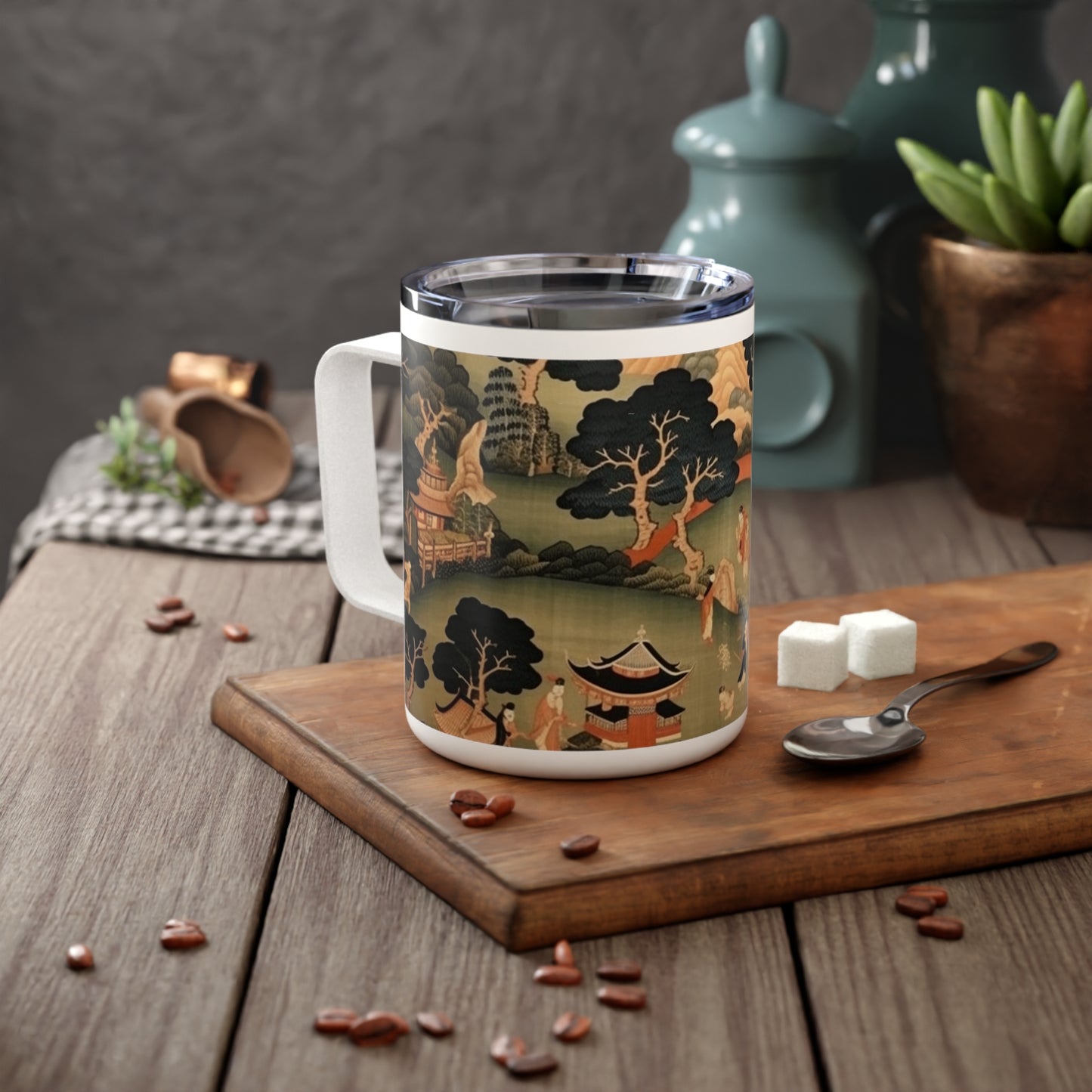 Immerse in Japanese Art: Japanese Tapestry Insulated Coffee Mug