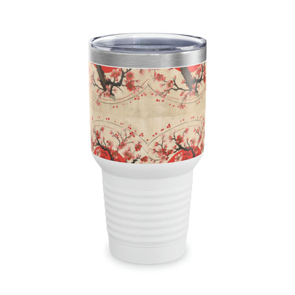 Blossom Brushstrokes: Ringneck Tumbler Featuring Captivating Cherry Blossom Artistry