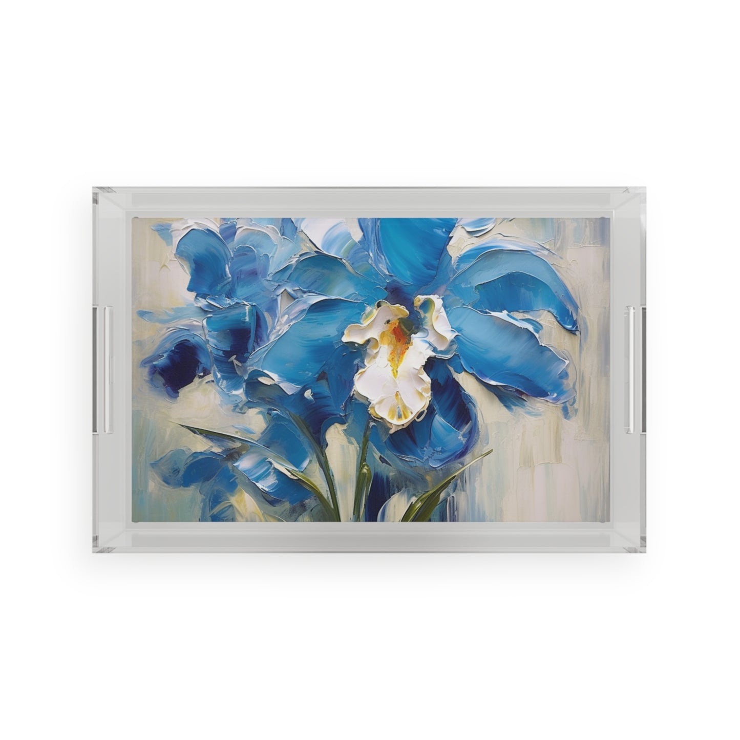 Embrace Artistic Expression with Blue Orchid Abstract Painting Acrylic Serving Tray