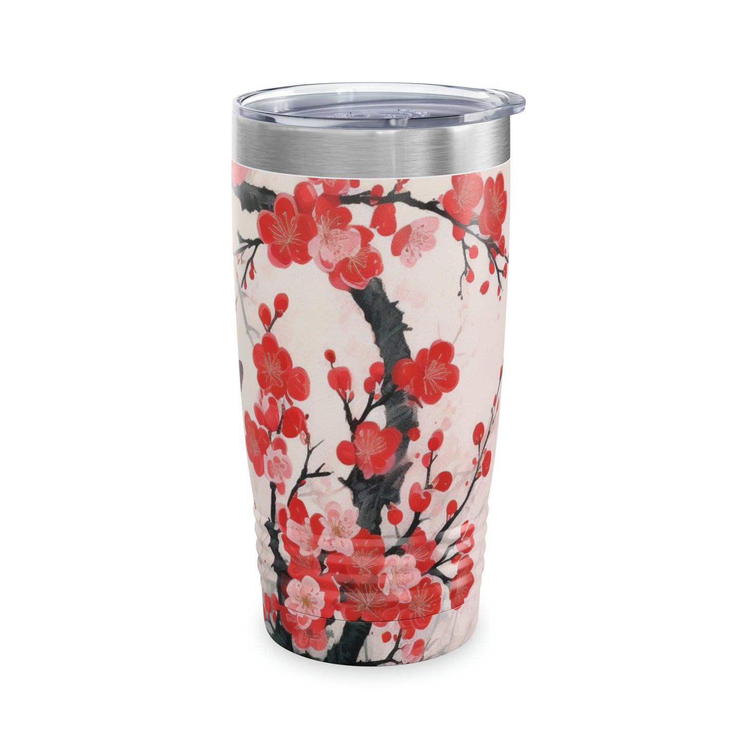 Cherry Blossom Delight: Ringneck Tumbler Adorned with Intricate Flower Drawings and Artistry