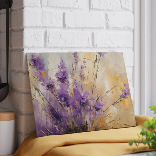 Expressive Lavender Drawing on Glass Cutting Board: A Symphony of Colors and Petals