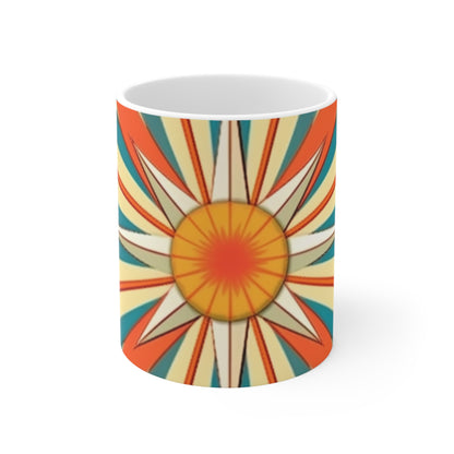 Midcentury Delight: Modern Abstract Art Mug with Starburst Candy Colored Accents for the Perfect Coffee Experience