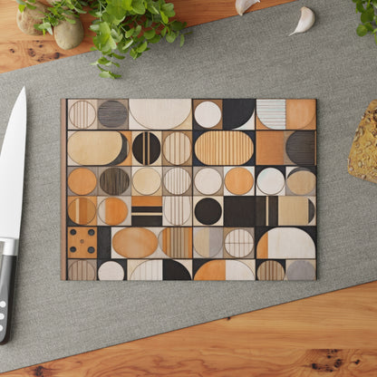 Organic Geometry: Glass Cutting Board with Earthy Palettes and Bold Block Prints