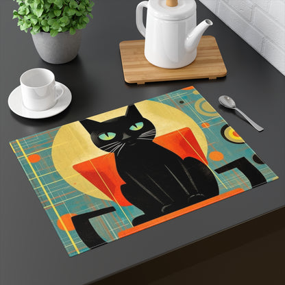 Abstract Cat Expressions: Modern Art-Inspired Midcentury Modern Placemat with Timeless Atomic Age Design