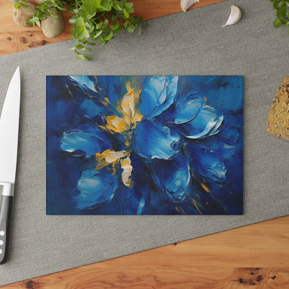 Abstract Wallpaper Glass Cutting Board : Immersive Floral Beauty with Blue Orchid Motif