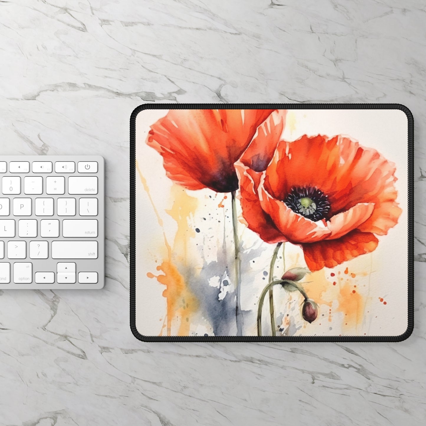 Whimsical Poppy Flower Watercolor Gaming Mouse Pad: An Artistic Delight