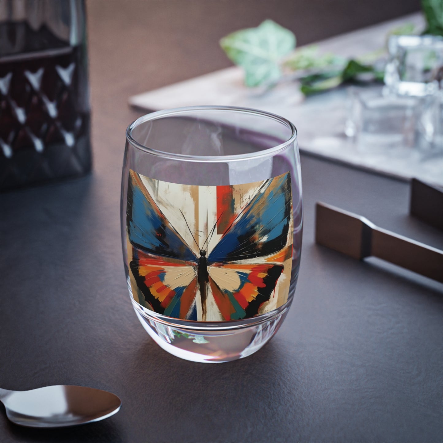 Abstract Butterfly Paradise: Whiskey Glass for Nature and Art Lovers