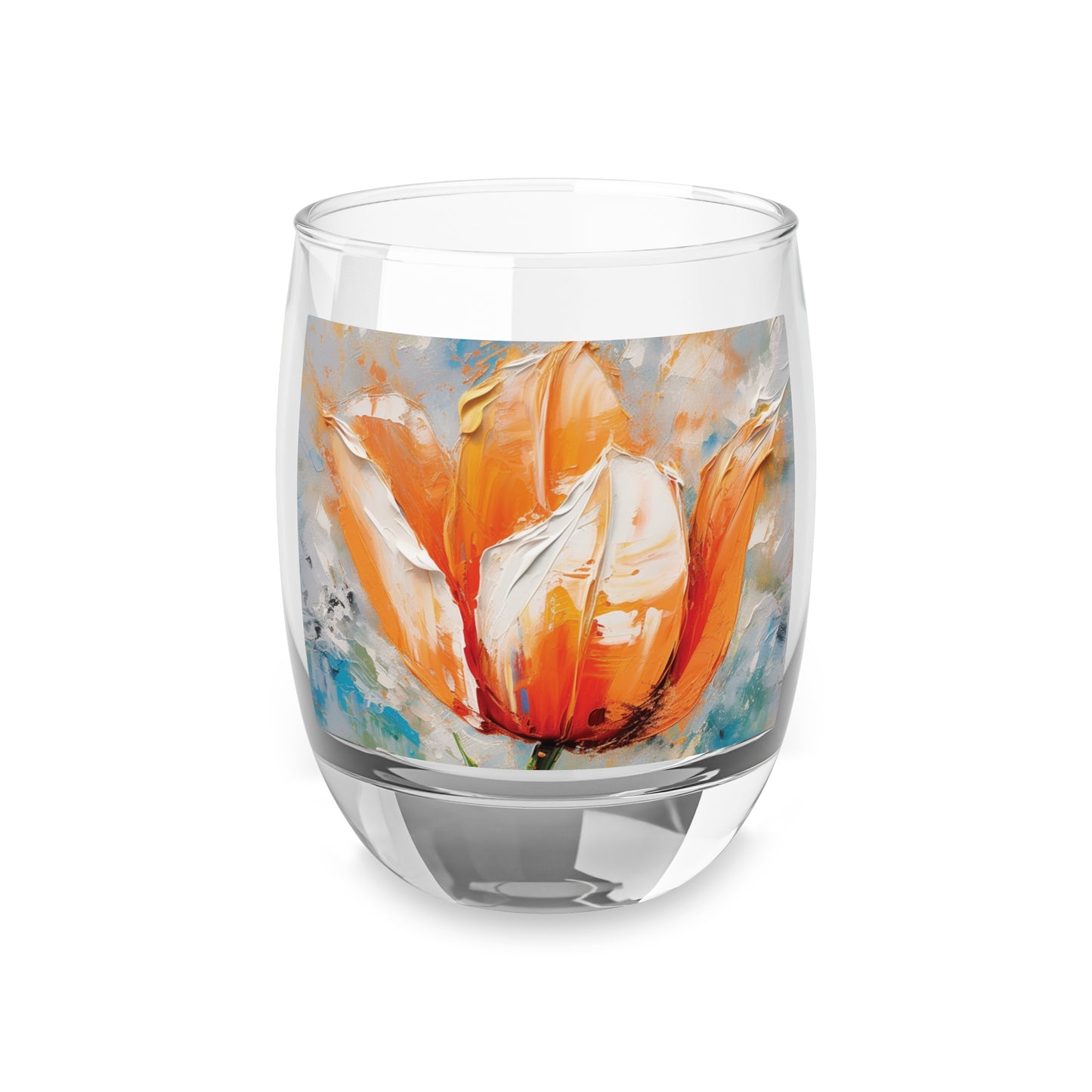 Whiskey Glass with Vibrant Orange Tulip: Embrace the Beauty of Nature