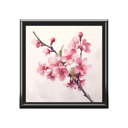 Artistic Flourish: Floral Watercolor Cherry Blossom Jewelry Box