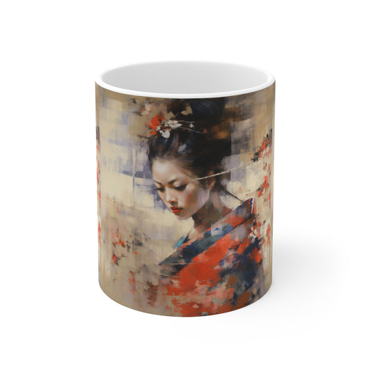 Unleash Your Creativity: Abstract Oil Painting Geisha Ceramic Mug