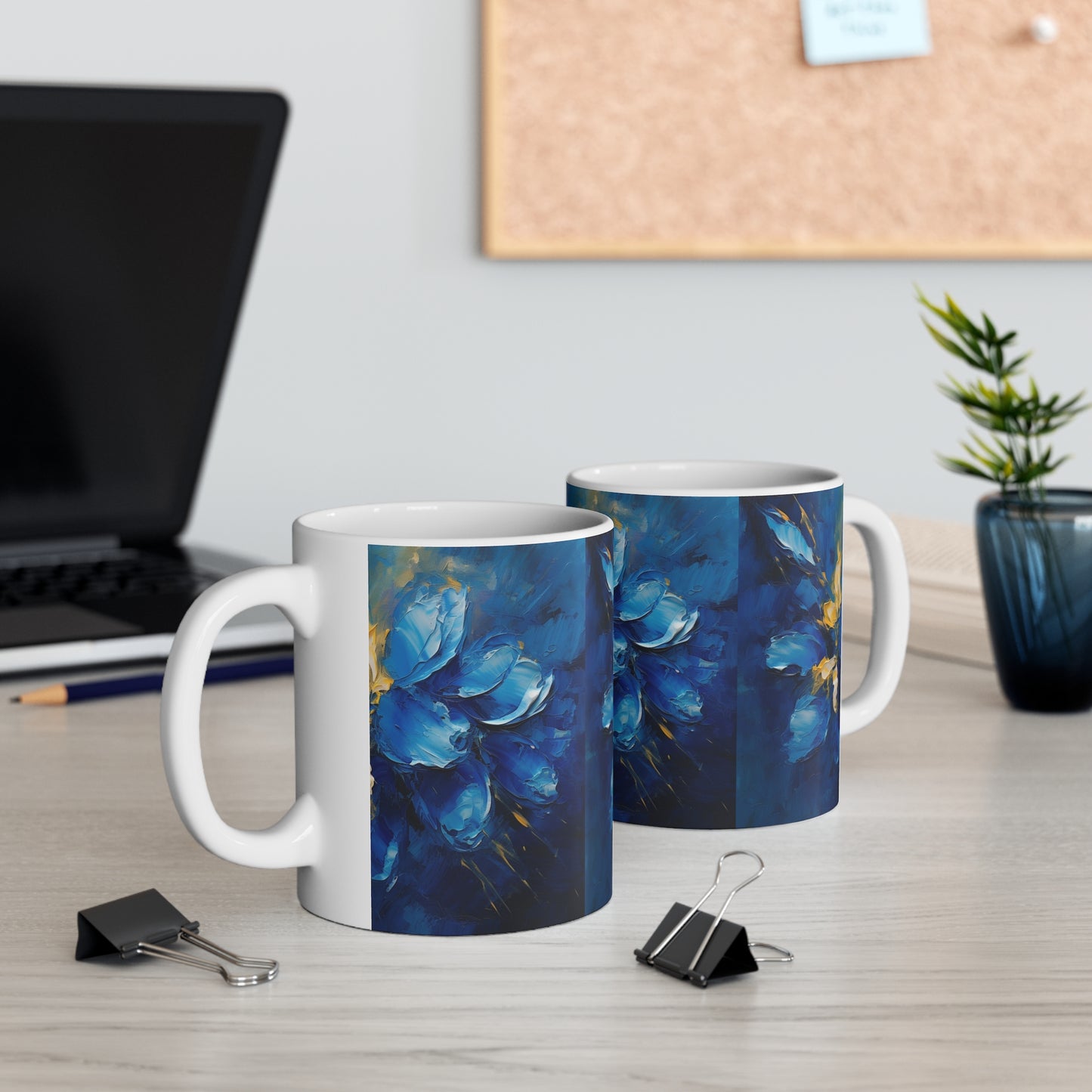 Captivating Blue Orchid Abstract Art: Ceramic Mug for Creative Souls