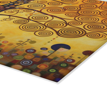 Symbolic Harmony: Gustav Klimt Tree of Life Glass Cutting Board, Embrace Artistic Elegance