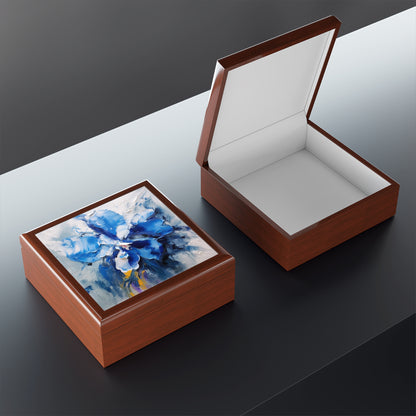 Jewelry Box with Blue Orchid Drawing: A Delicate Tribute to Nature's Splendor